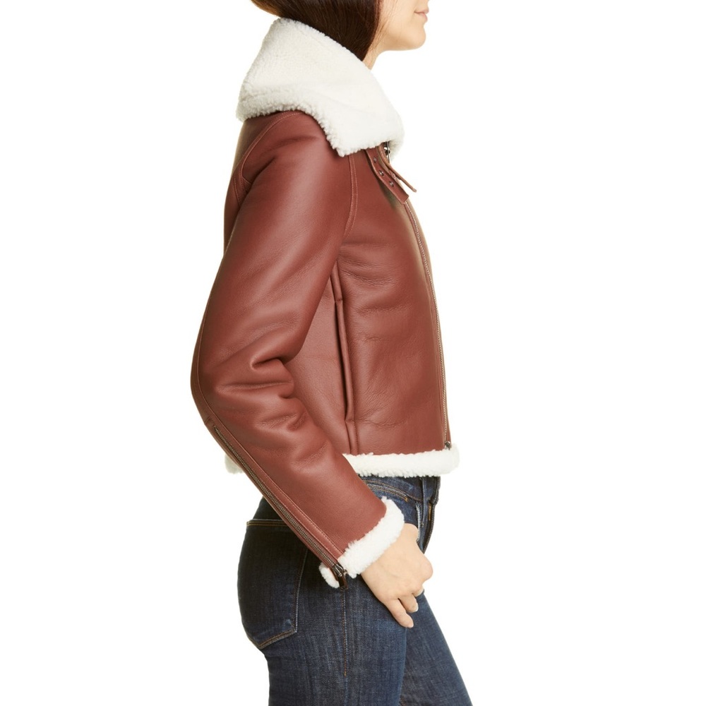 Theory crop genuine lamb shearling moto relax jacket - Picture 3 of 15